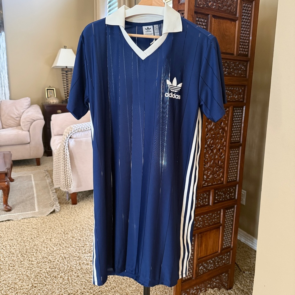 adidas Navy Blue Polo-Style Soccer Dress with White Stripes - Picture 3 of 8